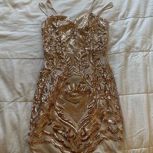 Gold Sequin sleeveless bodycon mini dress